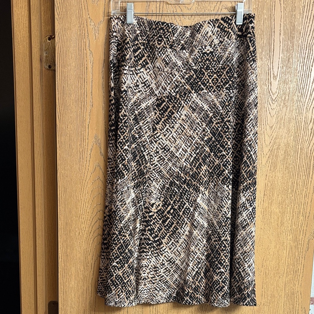 dressbarn Black and Brown Geometric A-Line Skirt